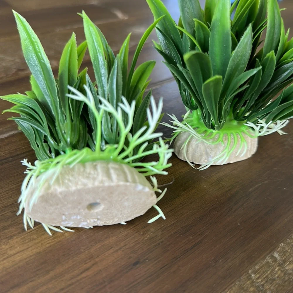 Two grass aquarium plants 3in for fish tank decor natural faux plastic roots